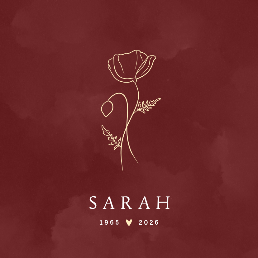 Rode waterverf rouwkaart met klaproos - Rouwkaarten Rouwkaarten - Rode waterverf rouwkaart met klaproos