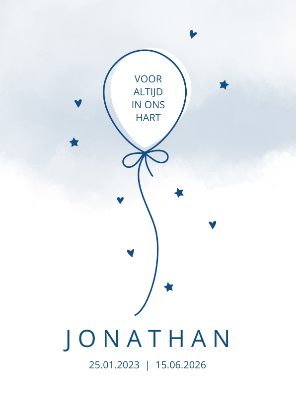Rouw Ballon op waterverf achtergrond blauw - Rouwkaarten Rouwkaarten - Rouw Ballon op waterverf achtergrond blauw