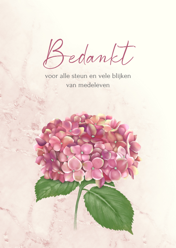 Rouwkaarten - Rouw-bedankkaart hortensia roze