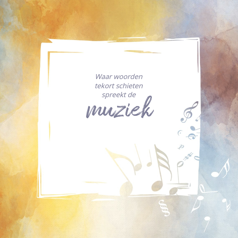 Rouw hobby muziek met muzieknoten in aquarel kader - Rouwkaarten Rouwkaarten - Rouw hobby muziek met muzieknoten in aquarel kader