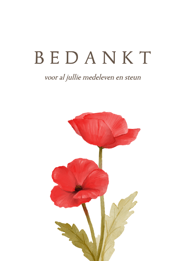 Rouwkaart bedankt bloemen klaprozen stijlvol - Rouwkaarten Rouwkaarten - Rouwkaart bedankt bloemen klaprozen stijlvol