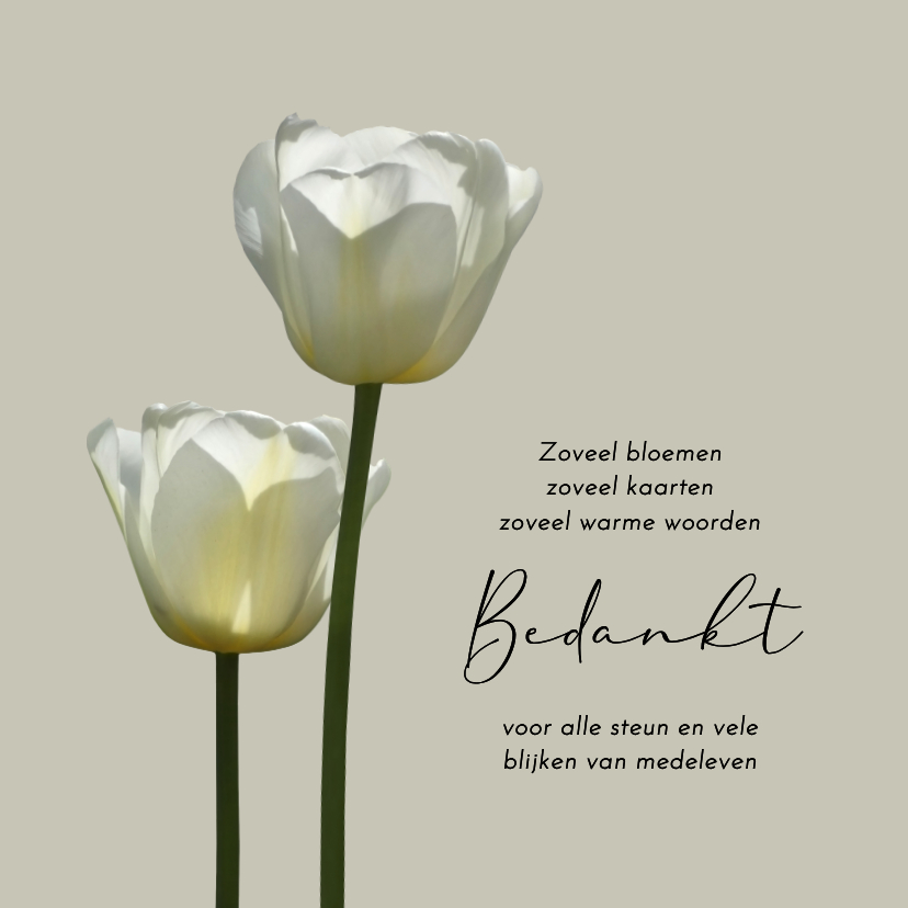 Rouwkaarten - Rouwkaart bedankt met twee witte tulpen