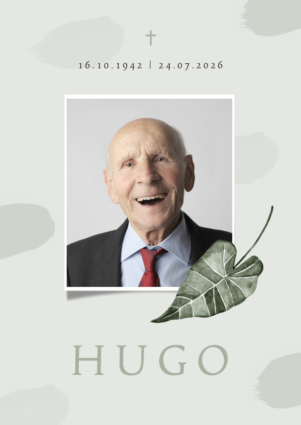 Rouwkaarten - Rouwkaart bidprent foto bedankt natuur blad groen