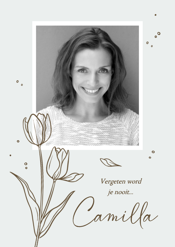 Rouwkaarten - Rouwkaart bidprent herinneringskaart tulpen line art