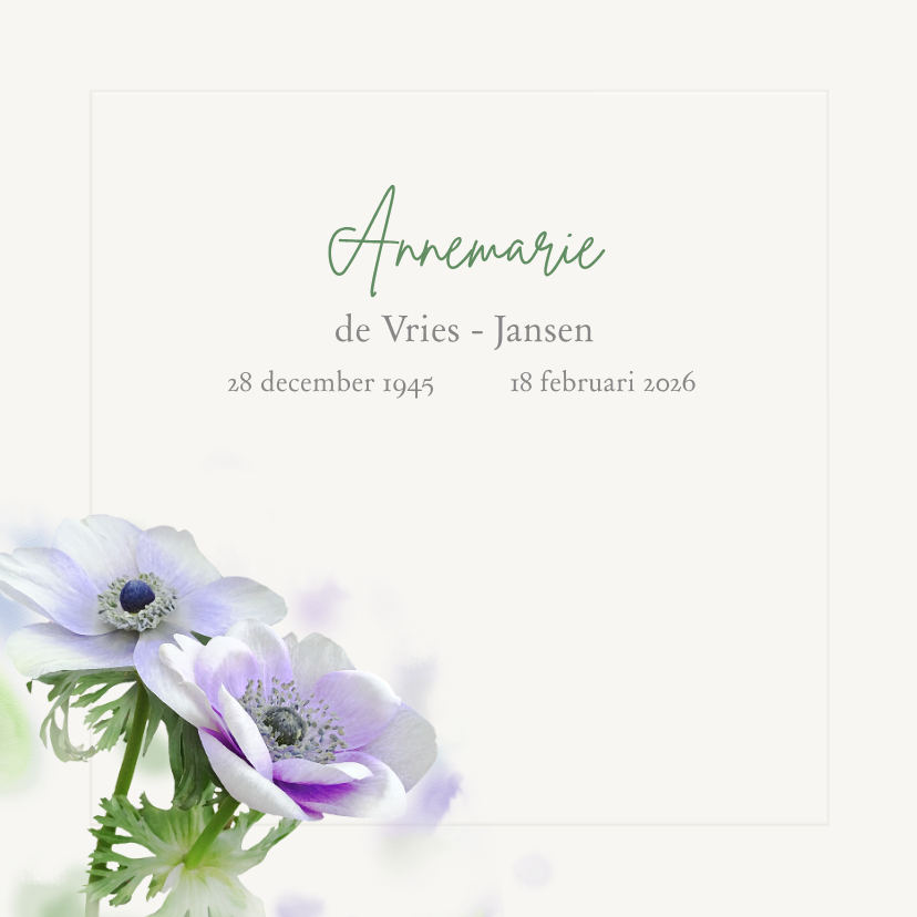 Rouwkaarten - Rouwkaart blauwe Anemonen waterverf