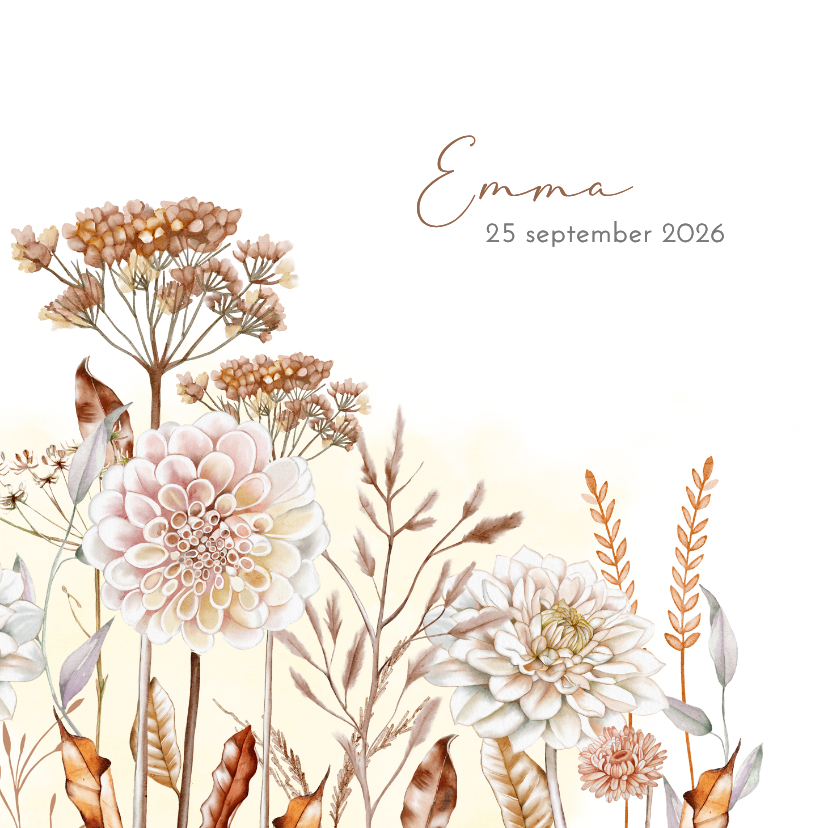 Rouwkaart droogbloemen en takken met dahlia - Rouwkaarten Rouwkaarten - Rouwkaart droogbloemen en takken met dahlia