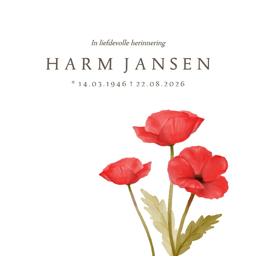 Rouwkaart klaprozen afscheid uitvaart bloemen man vrouw - Rouwkaarten Rouwkaarten - Rouwkaart klaprozen afscheid uitvaart bloemen man vrouw