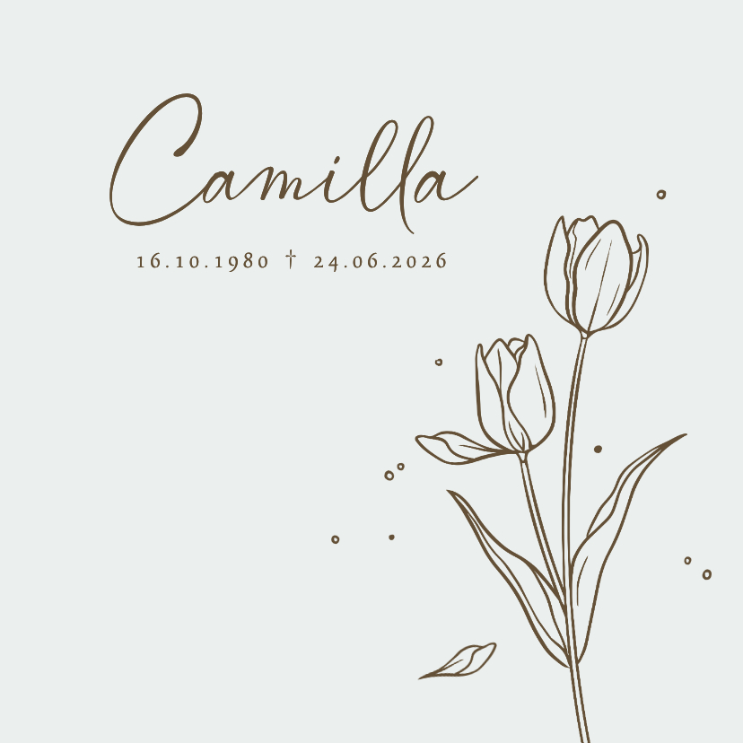Rouwkaart line art tekening bloemen tulpen blaadje man vrouw - Rouwkaarten Rouwkaarten - Rouwkaart line art tekening bloemen tulpen blaadje man vrouw