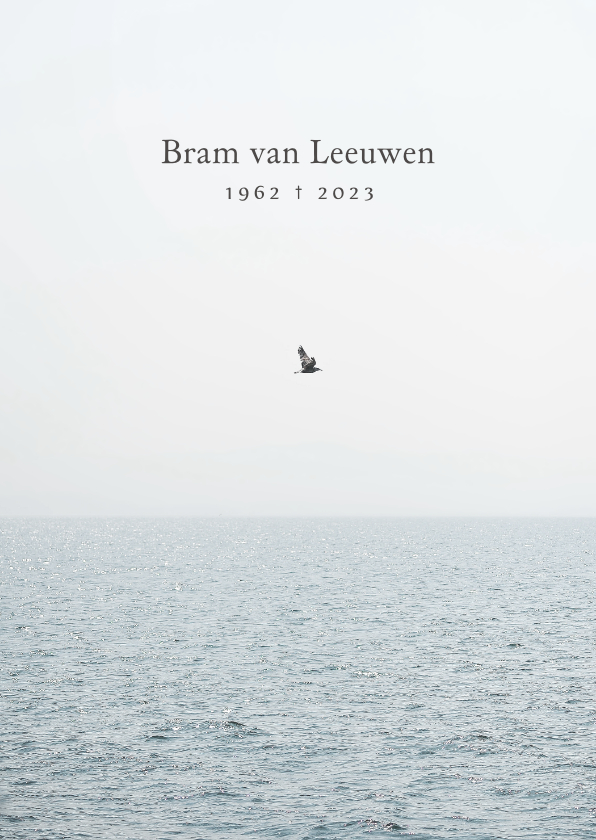 Rouwkaarten - Rouwkaart met de zee een vogel blauw
