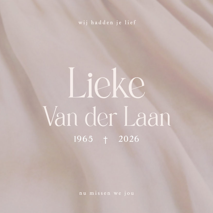 Rouwkaart met stoffen plooien zacht taupe - Rouwkaarten Rouwkaarten - Rouwkaart met stoffen plooien zacht taupe