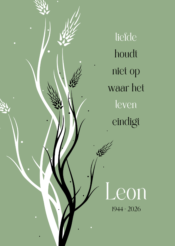 Rouwkaart met zwart-wit gestileerde graanranken - Rouwkaarten Rouwkaarten - Rouwkaart met zwart-wit gestileerde graanranken