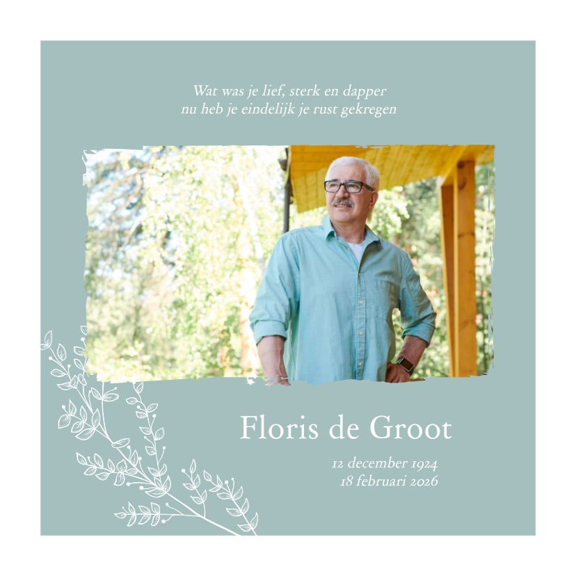 Rouwkaart - stijlvol met foto en bloemen - Rouwkaarten Rouwkaarten - Rouwkaart - stijlvol met foto en bloemen