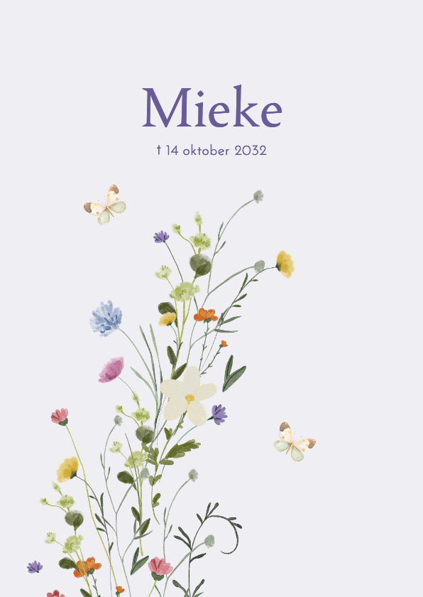 Rouwkaart veldbloemen met vlinders - Rouwkaarten Rouwkaarten - Rouwkaart veldbloemen met vlinders