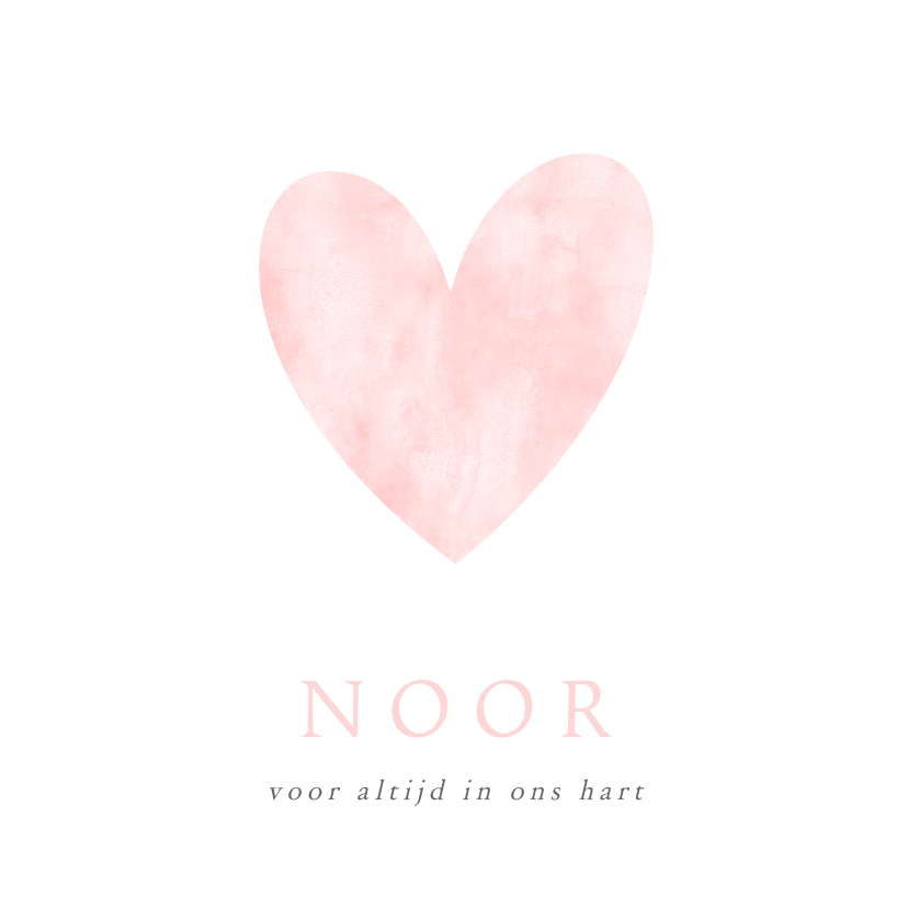 Rouwkaarten - Rouwkaart voor een baby of meisje met roze waterverf hart