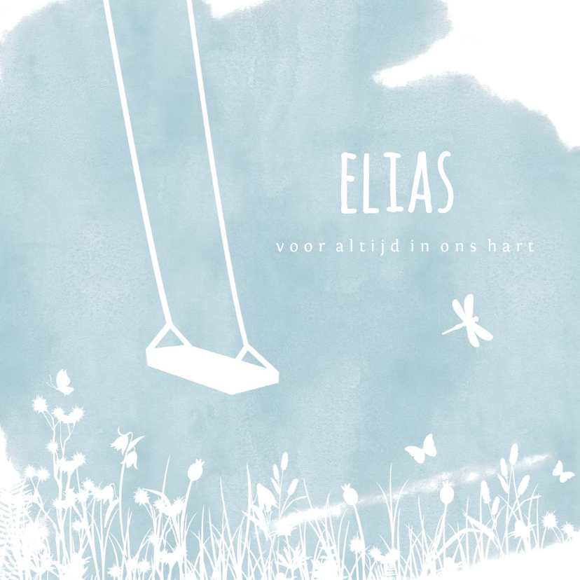 Rouwkaart voor een jongen - silhouet van een lege schommel - Rouwkaarten Rouwkaarten - Rouwkaart voor een jongen - silhouet van een lege schommel