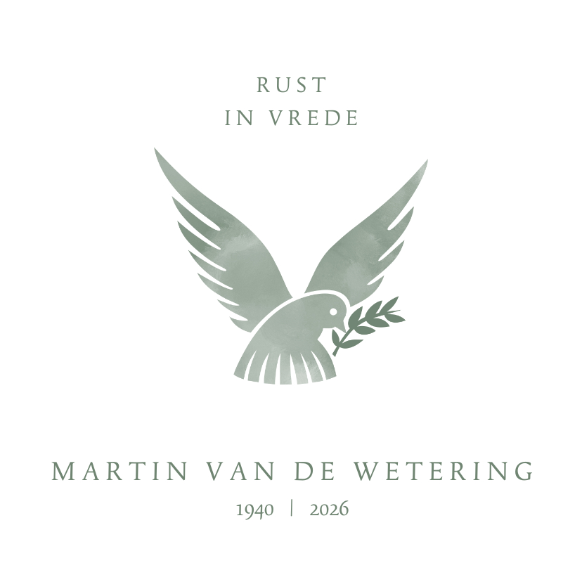 Rouwkaart Vredesduif - rust in vrede - Rouwkaarten Rouwkaarten - Rouwkaart Vredesduif - rust in vrede