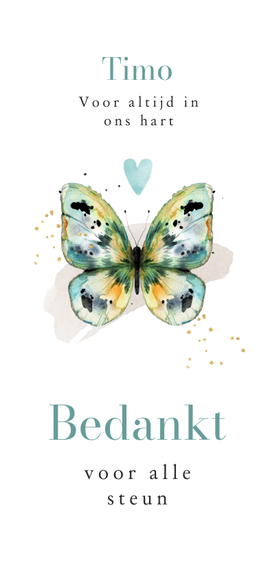Rouwkaarten - Stijlvolle bedankkaart kleurrijke vlinder watercolor hart