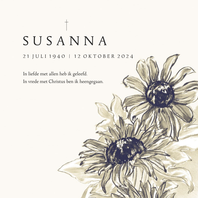 Rouwkaarten - Stijlvolle rouwkaart geschilderde zonnebloemen religieus