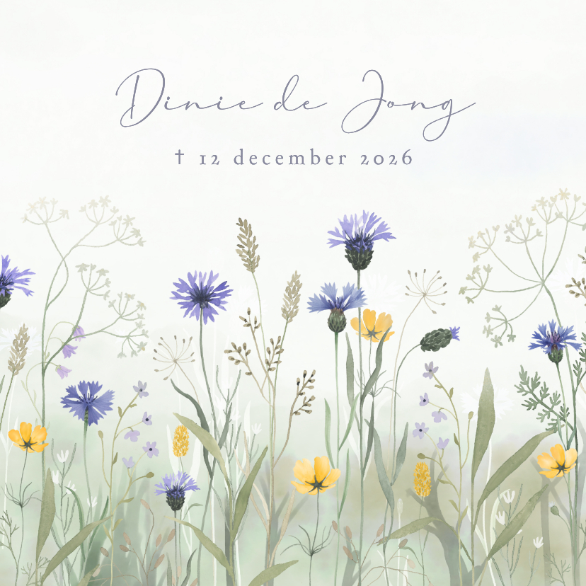 Rouwkaarten - Stijlvolle rouwkaart met aquarel geschilderde wilde bloemen