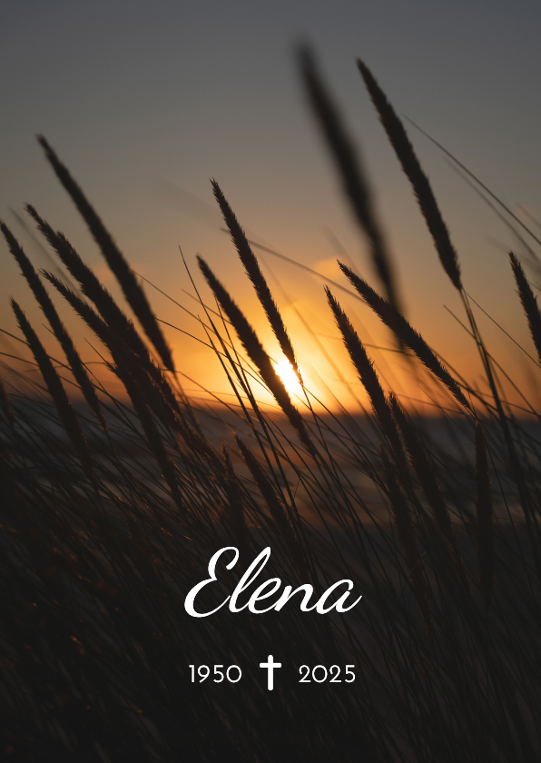 Rouwkaarten - Stijlvolle rouwkaart met een warme zonsondergang aan zee