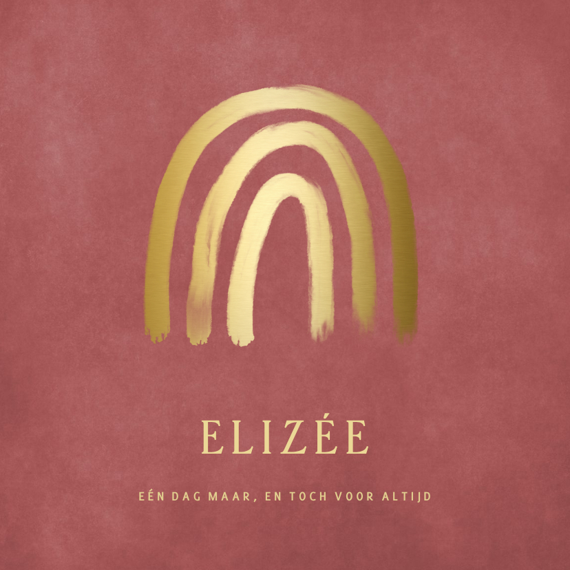 Rouwkaarten - Stijlvolle rouwkaart voor een baby met een gouden regenboog 