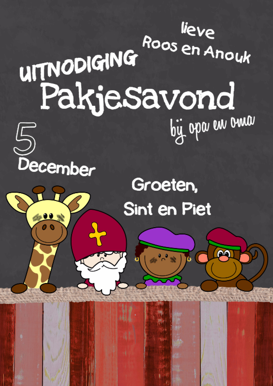 Sint dieren krijtbord S-HB - Sinterklaaskaarten Sinterklaaskaarten - Sint dieren krijtbord S-HB