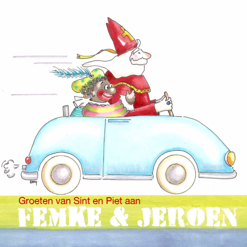 Sint en Piet in de auto - Sinterklaaskaarten Sinterklaaskaarten - Sint en Piet in de auto