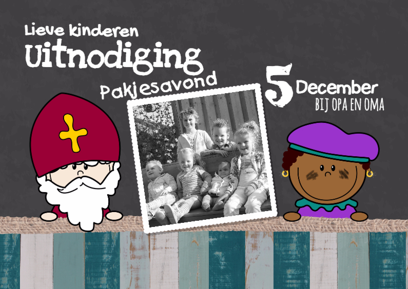 Sint fotokaart krijtbordlook - Sinterklaaskaarten Sinterklaaskaarten - Sint fotokaart krijtbordlook