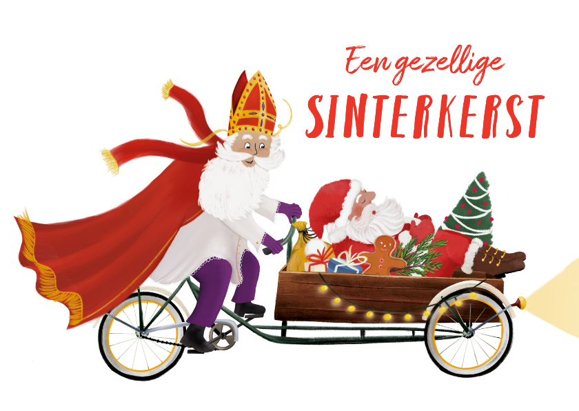 Sinterklaaskaarten - Sinterkerst-kaart met Sinterklaas en Kerstman