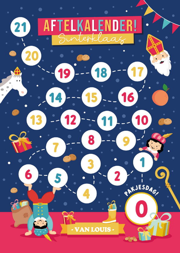 Sinterklaas aftelkalender kaart van 21 naar 0 - Sinterklaaskaarten Sinterklaaskaarten - Sinterklaas aftelkalender kaart van 21 naar 0