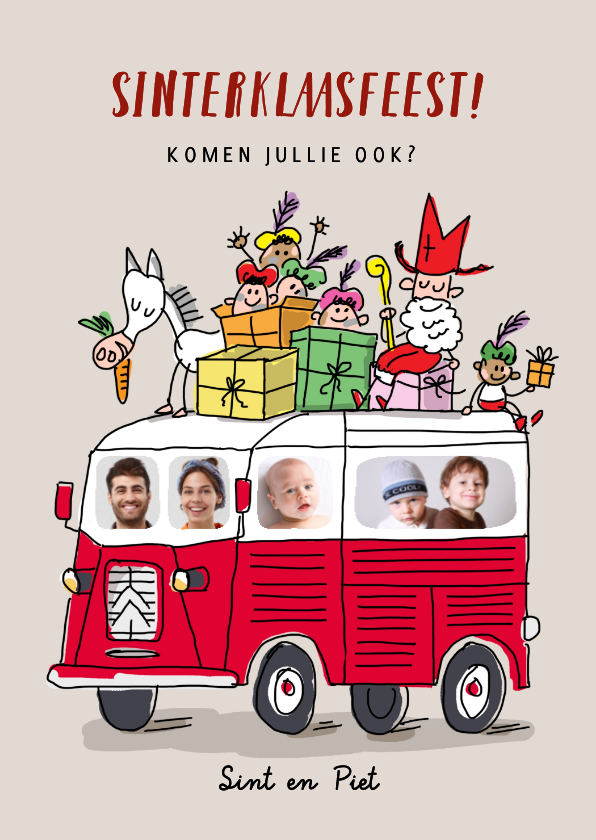Sinterklaas en HY busje met fotocollage - Sinterklaaskaarten Sinterklaaskaarten - Sinterklaas en HY busje met fotocollage