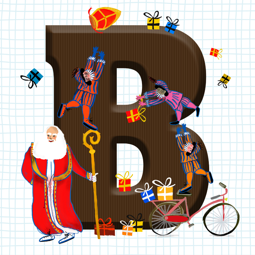 Sinterklaaskaarten - Sinterklaas kaart met chocolade letter B