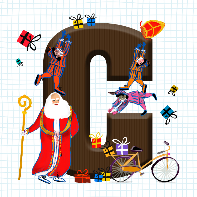 Sinterklaaskaarten - Sinterklaas kaart met chocolade-letter C