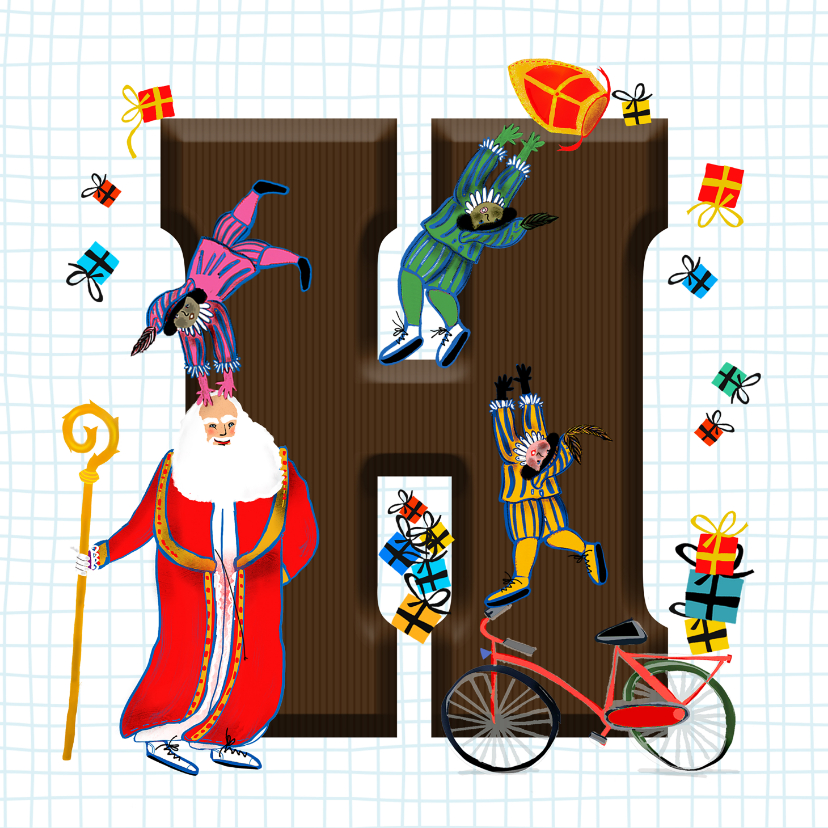 Sinterklaaskaarten - Sinterklaas kaart met chocolade-letter H