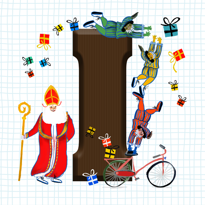 Sinterklaaskaarten - Sinterklaas kaart met chocolade-letter I