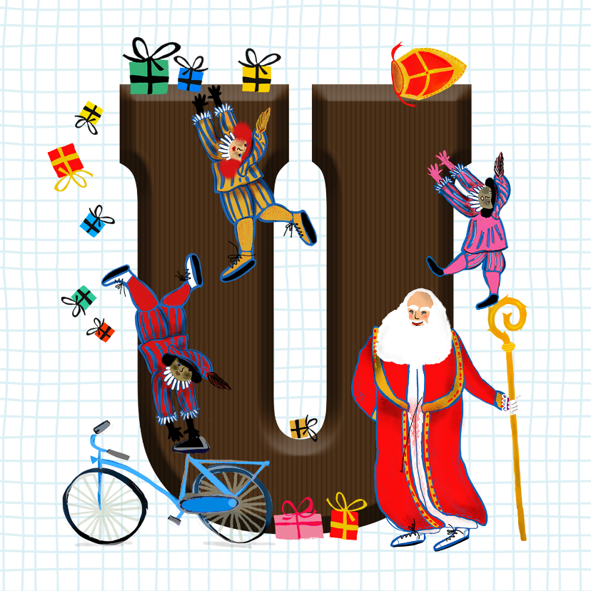 Sinterklaaskaarten - Sinterklaas kaart met chocolade-letter U