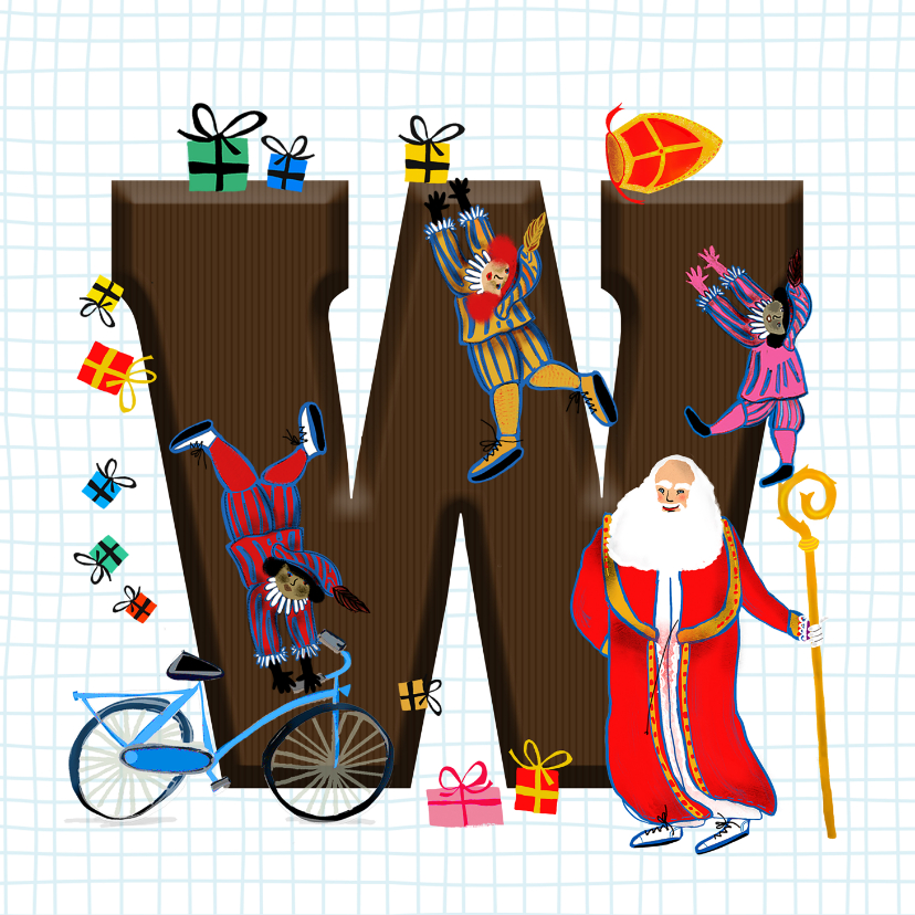 Sinterklaaskaarten - Sinterklaas kaart met chocolade-letter W