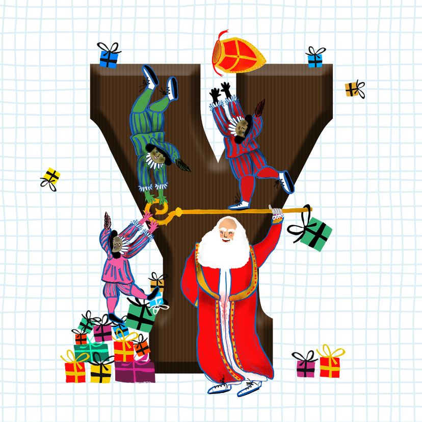 Sinterklaaskaarten - Sinterklaas kaart met chocolade-letter Y