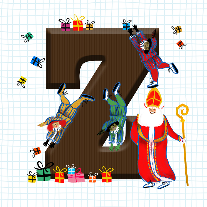Sinterklaaskaarten - Sinterklaas kaart met chocolade-letter Z