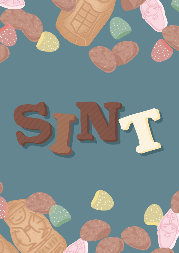 Sinterklaaskaarten - Sinterklaas kaart met strooigoed en chocolade letters