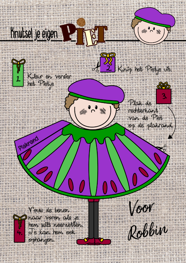 Sinterklaas knutsel kaart met een volijk Pietje - Sinterklaaskaarten Sinterklaaskaarten - Sinterklaas knutsel kaart met een volijk Pietje