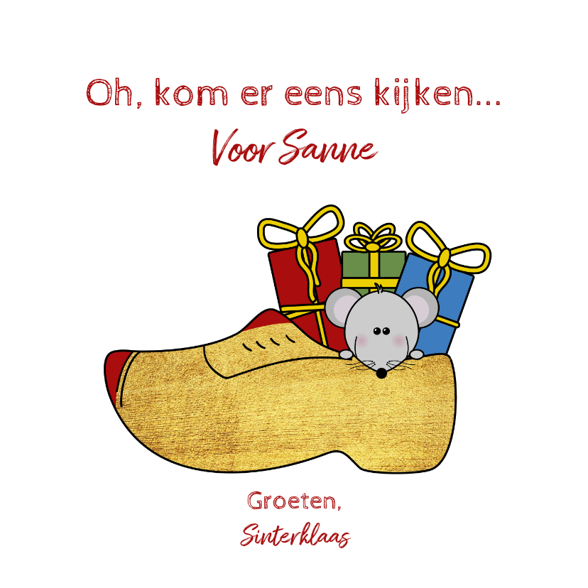 Sinterklaas muisje in een klomp - Sinterklaaskaarten Sinterklaaskaarten - Sinterklaas muisje in een klomp