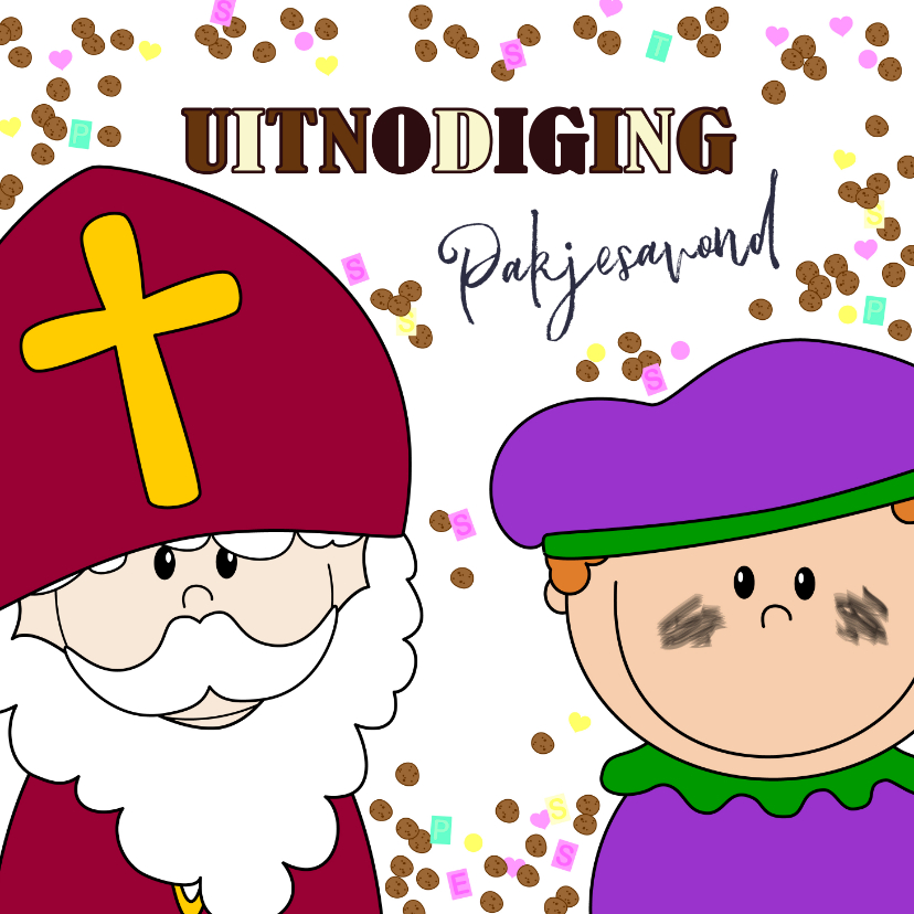 Sinterklaaskaarten - Sinterklaas pakjesavond snoep en chocoladeletters