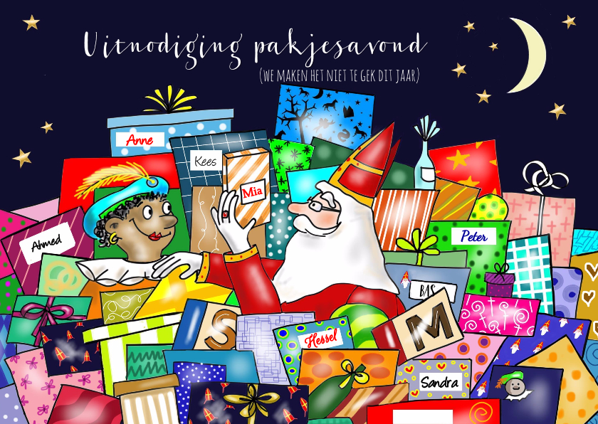 Sinterklaas - uitnodiging pakjes avond - Sinterklaaskaarten Sinterklaaskaarten - Sinterklaas - uitnodiging pakjes avond