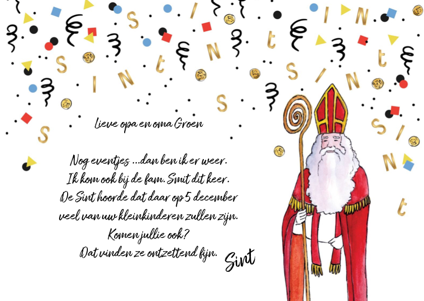 Sinterklaaskaarten - Sinterklaas uitnodiging voor heerlijk avondje
