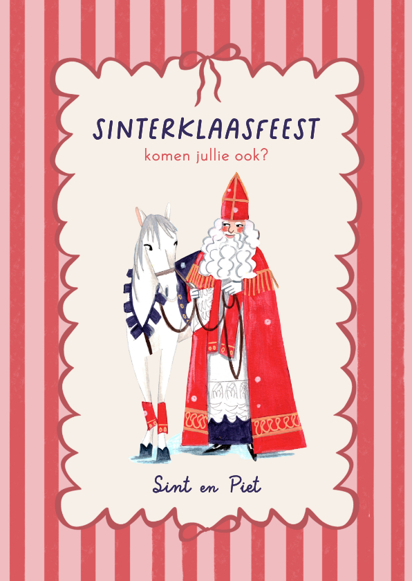 Sinterklaasfeest strepen en strik Sint - Sinterklaaskaarten Sinterklaaskaarten - Sinterklaasfeest strepen en strik Sint