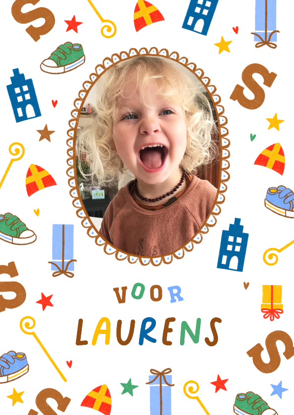 Sinterklaaskaarten - Sinterklaaskaart fotokaart groen blauw rood