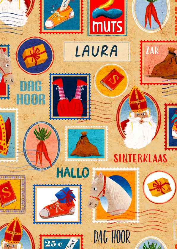 Sinterklaaskaart met naam en diverse illustraties - Sinterklaaskaarten Sinterklaaskaarten - Sinterklaaskaart met naam en diverse illustraties