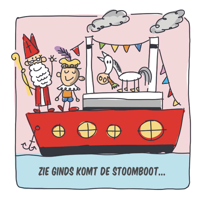 Sinterklaaskaarten - Sinterklaaskaart met stoomboot en sint en piet