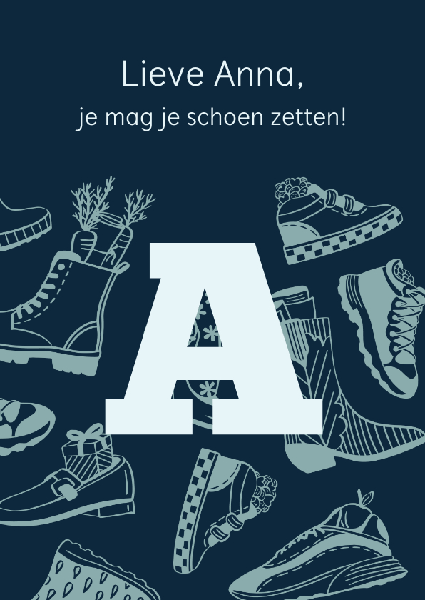Sinterklaaskaarten - Sinterklaaskaart schoen zetten - aanpasbare letter